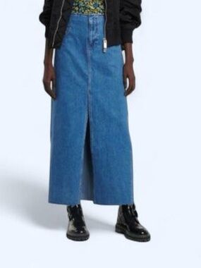 Frame Denim Maxi Skirt with Front Slit